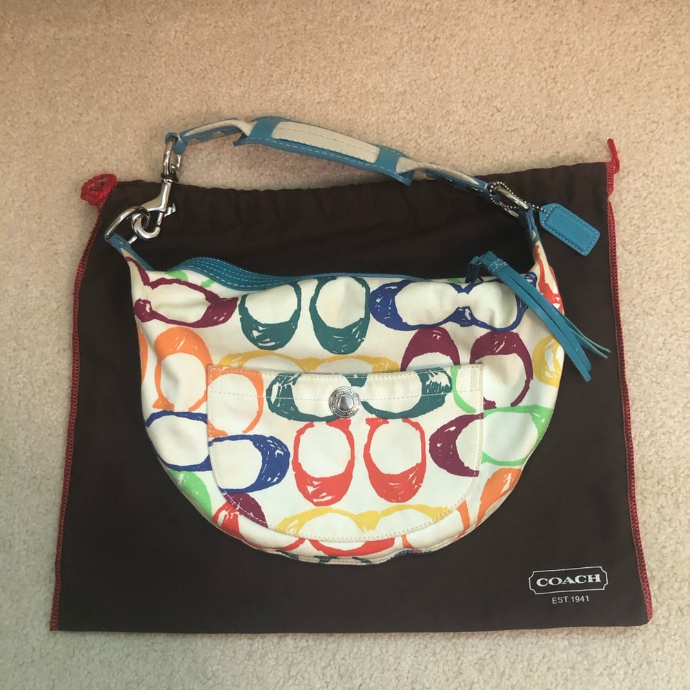 Coach purse, white with multi colors